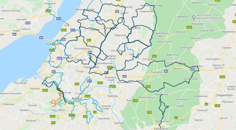 Map of leisure rides in West of England