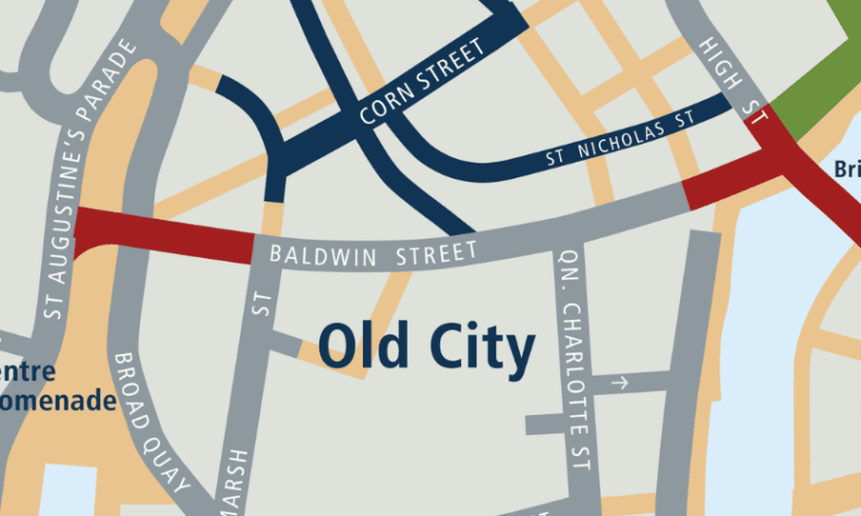 Zoomed in map of Bristol old city