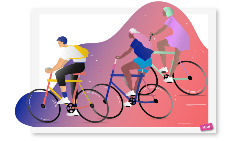 My Student Halls illustration of students cycling