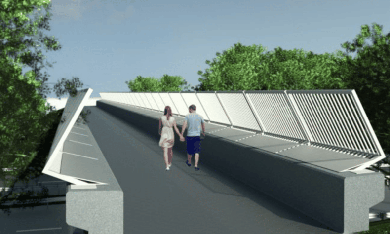 CGI image of newlands bridge with a couple walking along