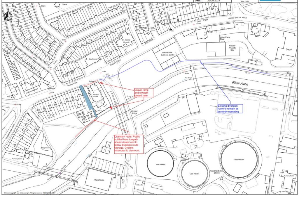 The final section of the temporary towpath diversion at Bath Western Riverside for major gas works will follow a new route from 24 September.