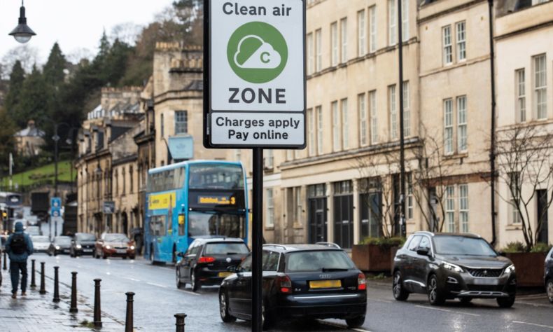 Clean Air Zone road sign in Bath city centre